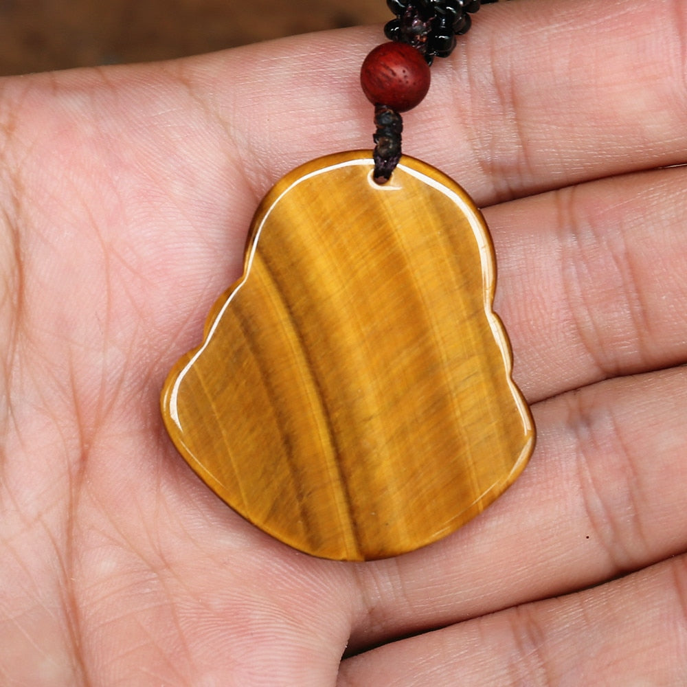 Zen Buddhism Tiger Eye Carved Maitreya Buddha Pendant Necklace Natural Stone Lucky Energy Yoga Necklace Women Men Jewelry