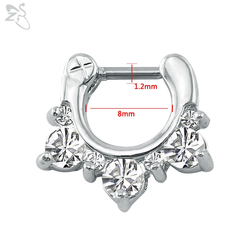 ZS 1 Piece 316L Stainless Steel Nose Ring 16G Zirconia Septum Clicker Rock Ear Helix Septum Piercing Rings Piercing Jewelry 8mm