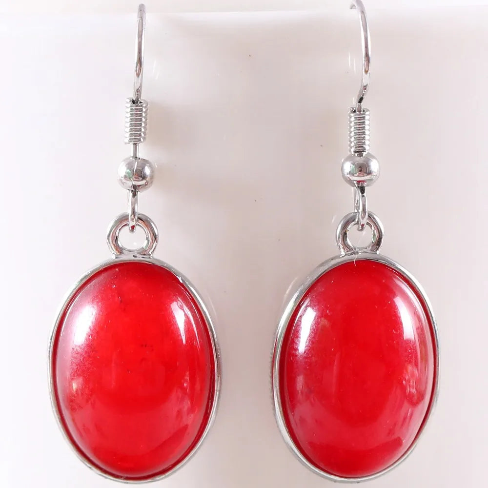 White Opal Lapis Cabochon Drop Earrings Jewelry