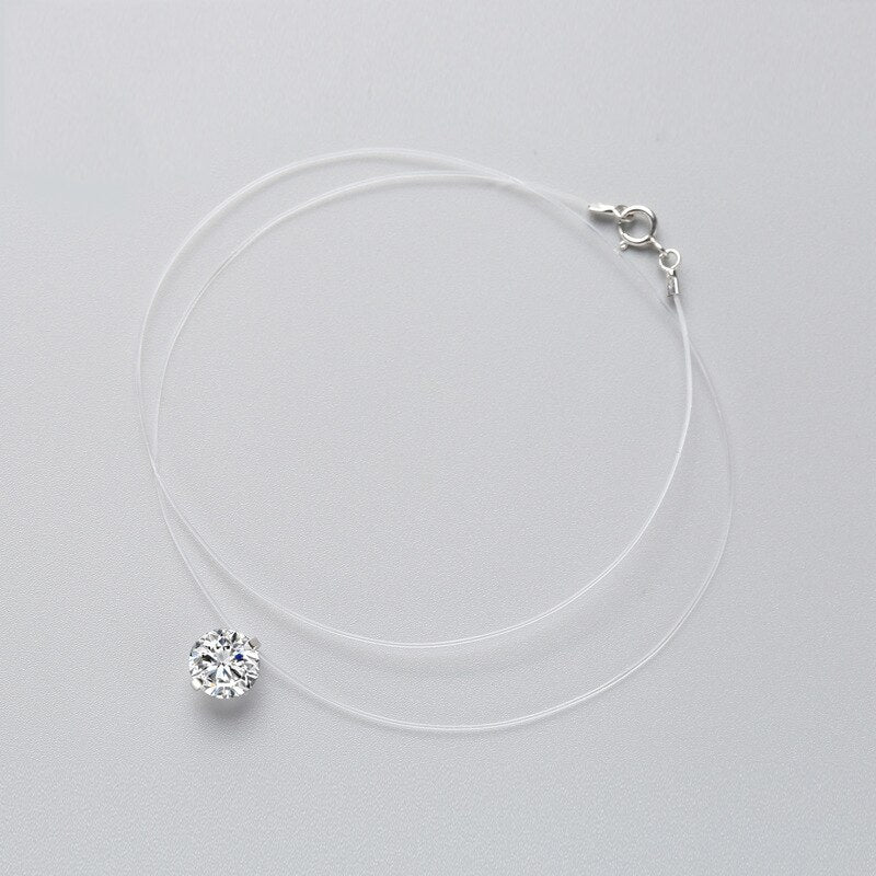 925 Sterling Silver Zircon Crystal Pearl Pendant Choker Necklace Transparent Fishing Line 2020 Fine Jewelry For Women