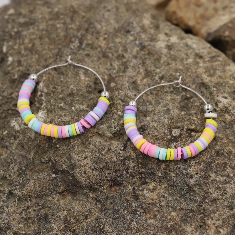 Multicolor Boho Hoop Earrings 2023 New Fashion Colorful Clay korean Jewelry Earrings Accesories for Women Girls