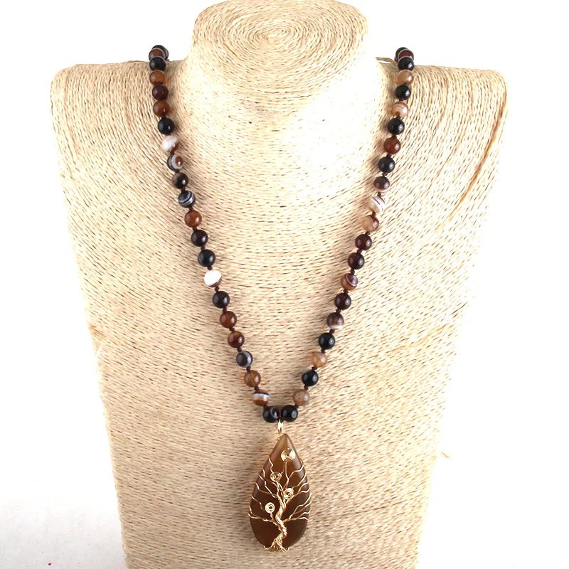 RH Fashion Bohemian Jewelry Stripe Natural Onyx Stones Knotted With Semi Precious Pendant Women Boho Necklace Gift Wholesale - Charlie Dolly