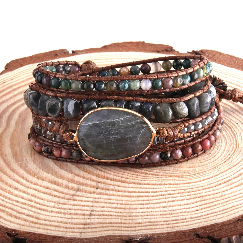 5-Strand Natural Stone Wrap Bracelet
