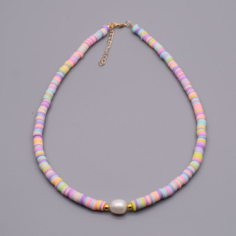 New Colour Boho Natural Fresh Water Pearl Necklace Color Soft Polymer Clay Beads Choker Necklace Beach Femme Jewelry Gift