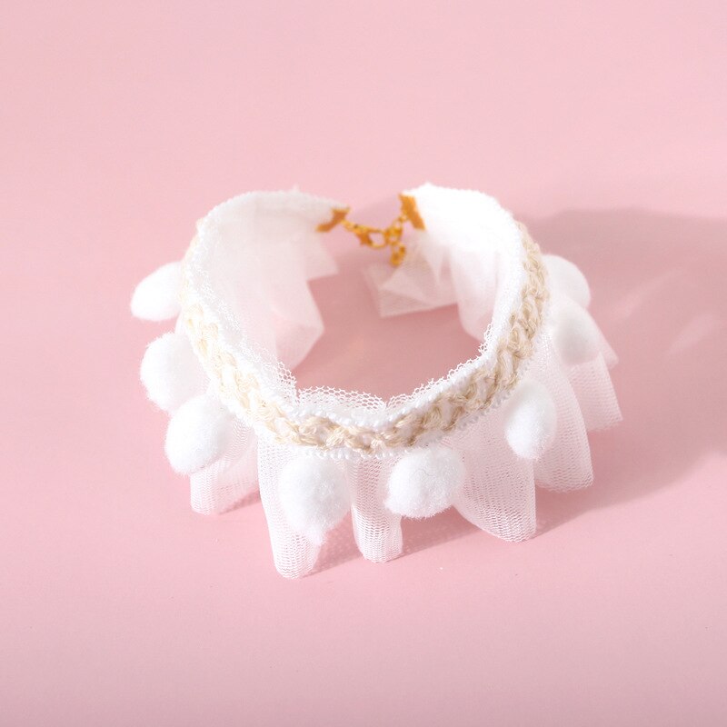 Pets Cat Collar Accessories Lovely Fancy Bib Plush Ball Puppy Pet Cat And Dog Products Cartoon Pink Adjustable Deworming
