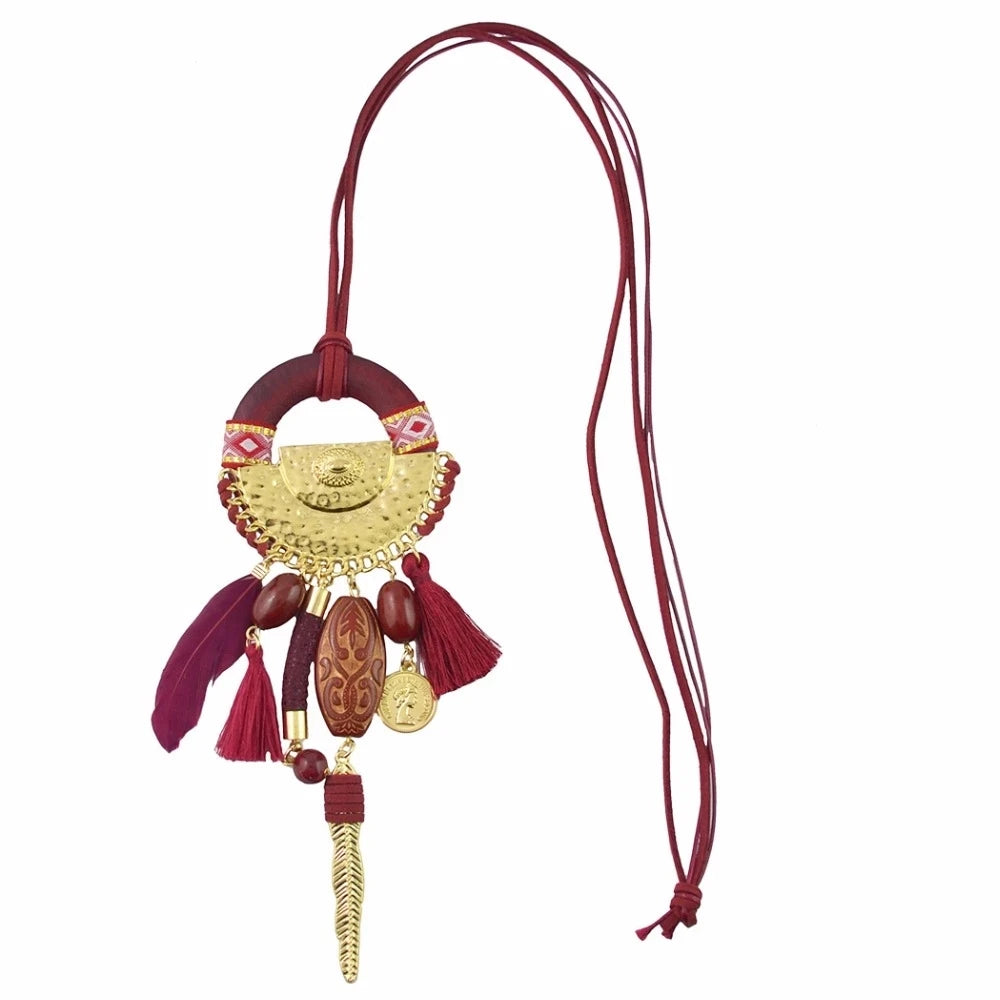 Thread Feather Bead Long Tassel Necklace Jewelry