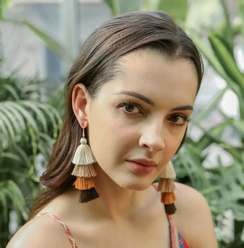 Four Layer Fringe Tassel Statement Earrings Jewelry