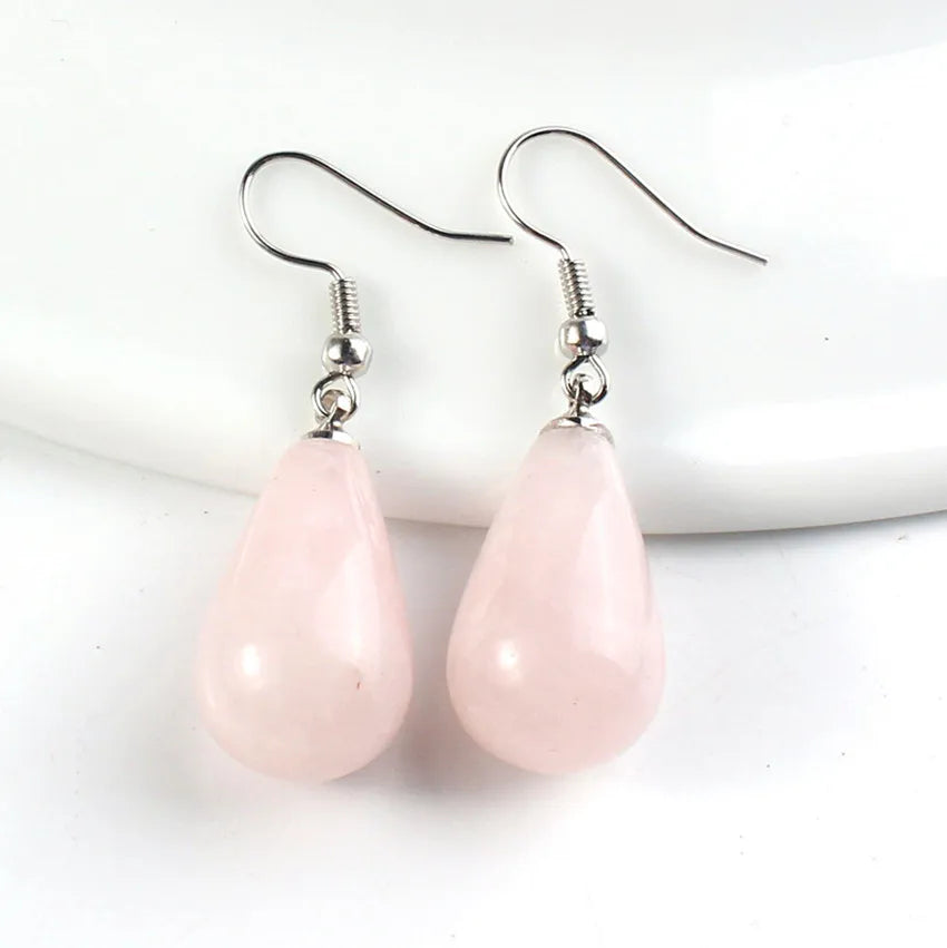 Obsidian Rose Quartz Teardrop Healing Earrings Jewelry