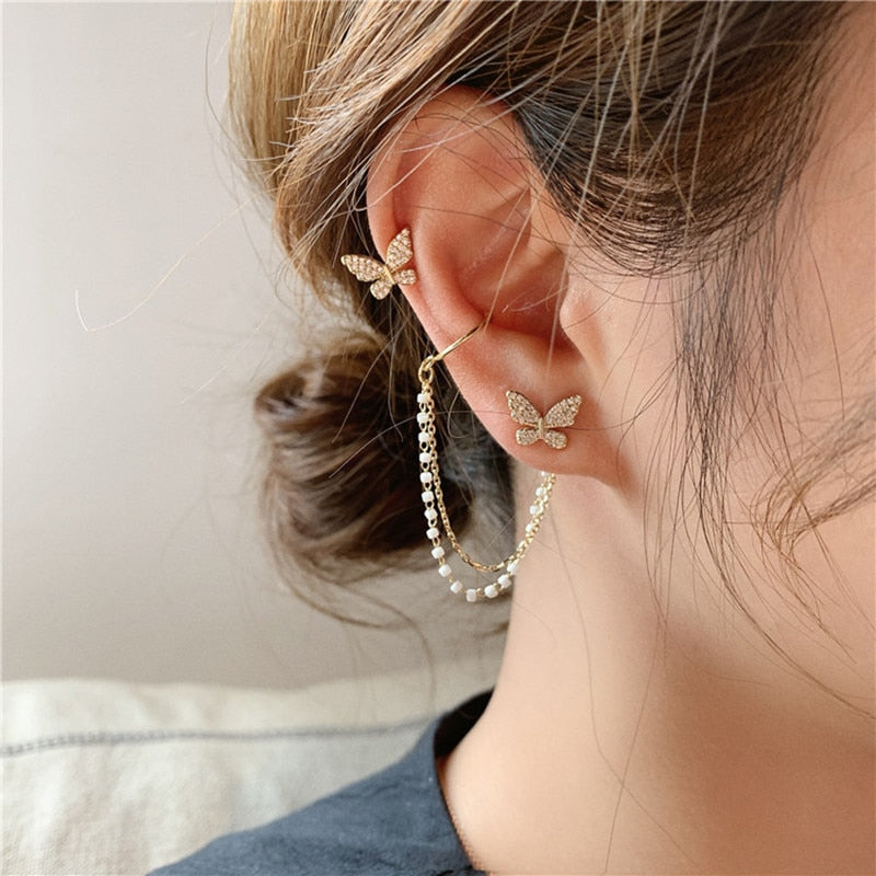 Korean Minimalist Pearl Ear Cuff Pearls Cross Clip Earrings Fake Piercing Ear cuff Women Clips Jewelry No Hole Ear Accessories