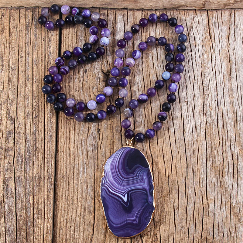 Knotted Agate Stone Beaded Necklace Jewelry