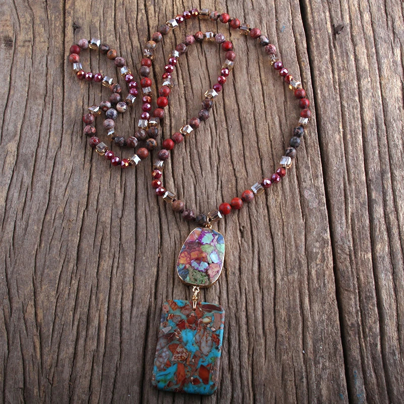 RH Fashion Bohemian Jewelry Natural Stones Crystal Stone Knotted Semi Precious Stone Boho Multi Pendant Necklace Women Gift - Charlie Dolly