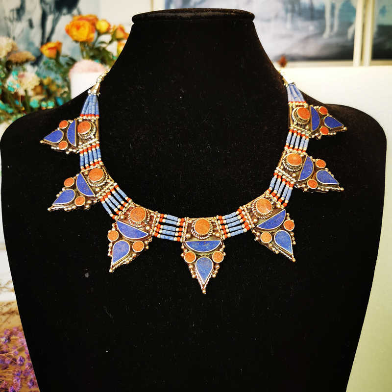 Master Design Nepal Handmade Vintage Multi Statements Necklace Copper Inlaid Necklaces Real Tibetan Jewelry