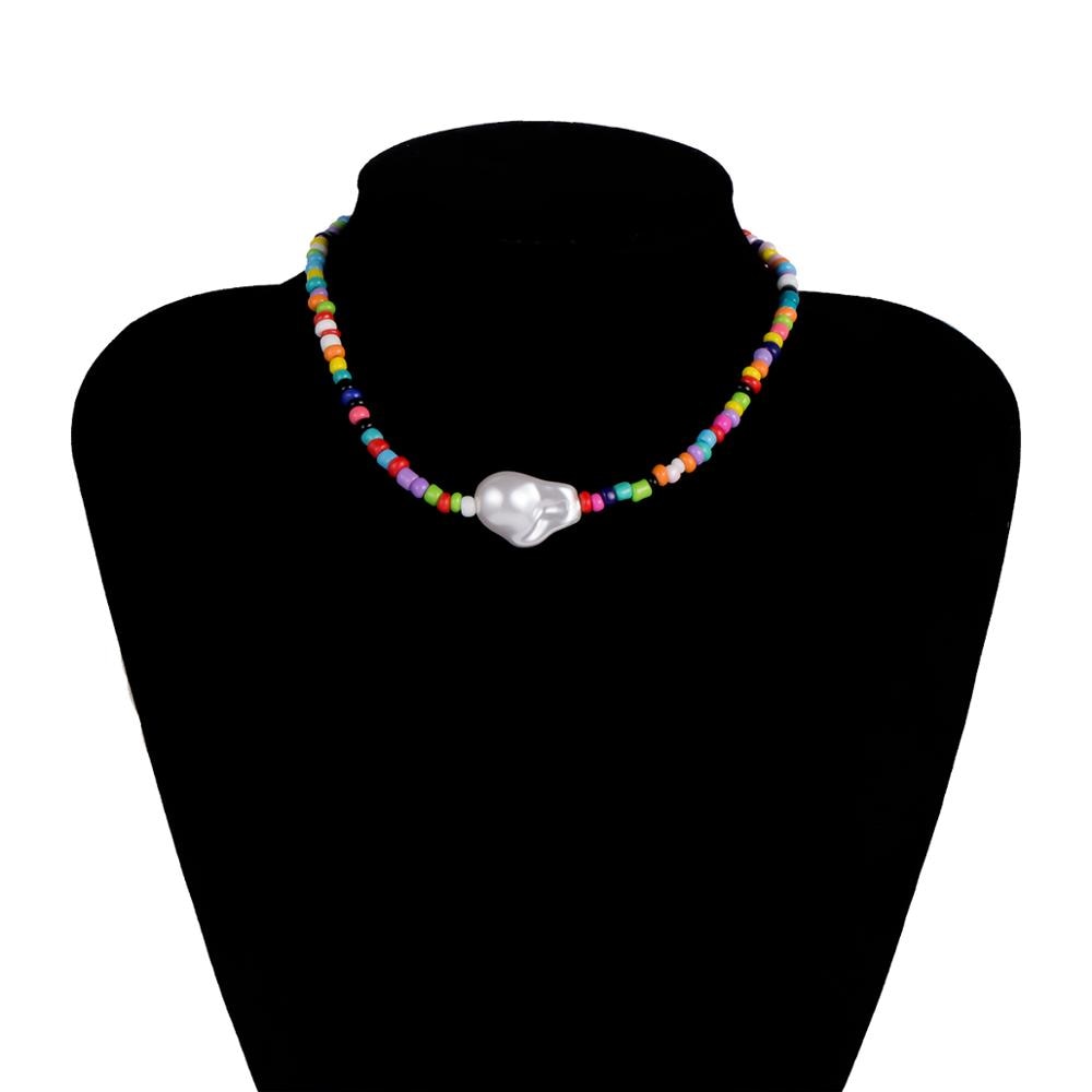 SHIXIN Separable 2 Layered White/Black Beads Necklaces Korean Small Beaded Conch Shell Choker Necklace for Women Fashion Collar