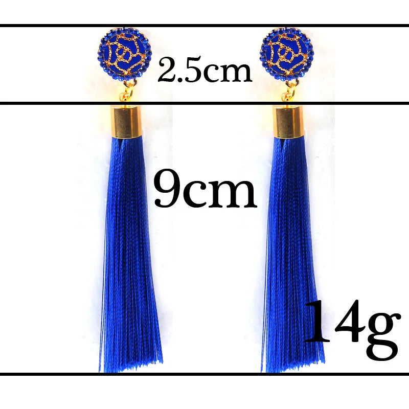 Silk Rose Flower Crystal Long Tassel Earrings Jewelry