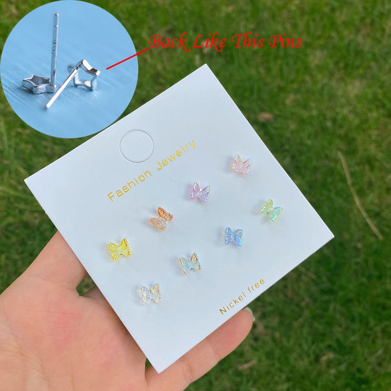 1Pcs INS Little Butterfly Stud Tragus Earring For Women Acrylic Rainbow Titanium Steel Screw Piercing Mid Low Helix Earring