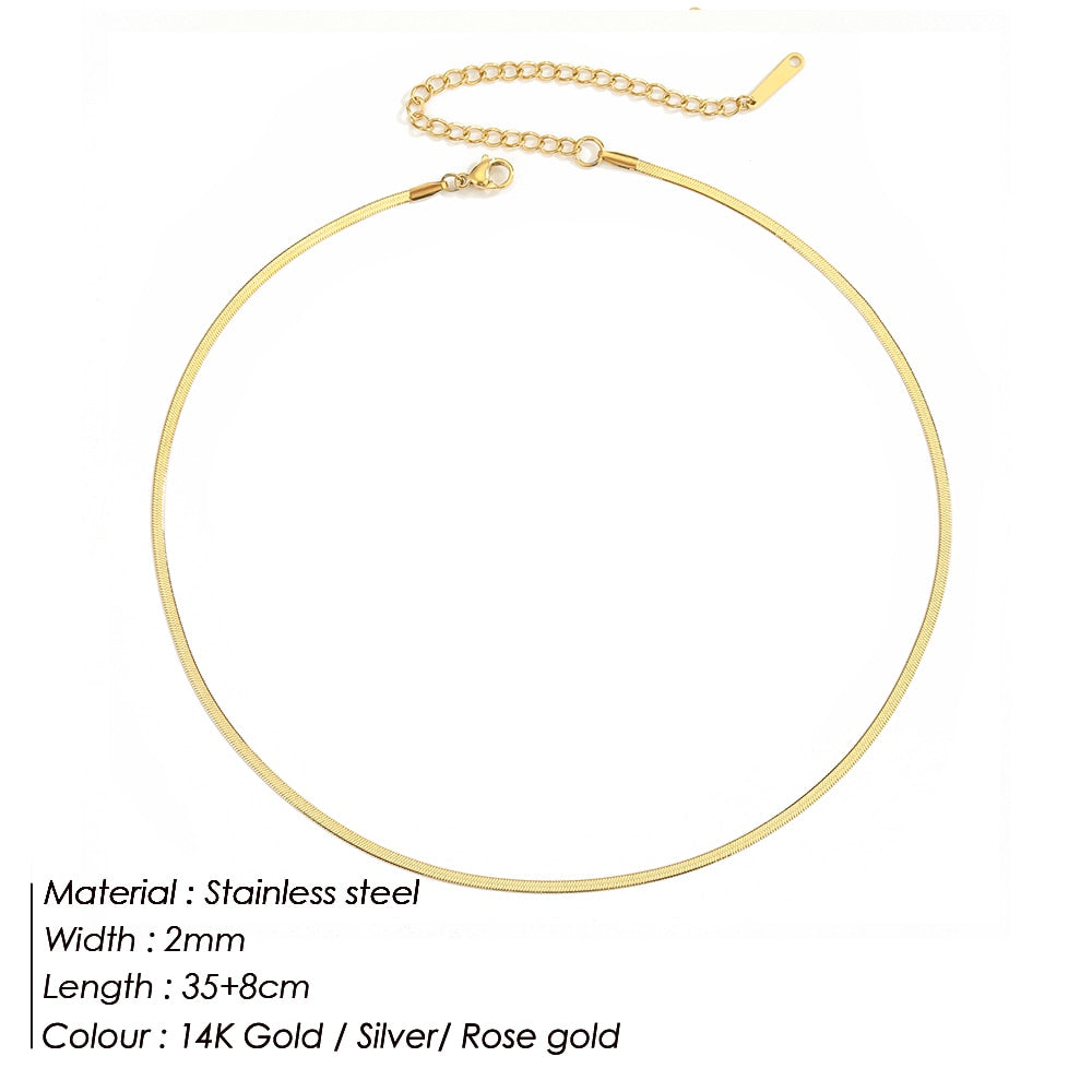 Hot Fashion Unisex Snake Chain Women Necklace Choker Stainless Steel Herringbone Gold Color Chain Necklace For Women Jewelry