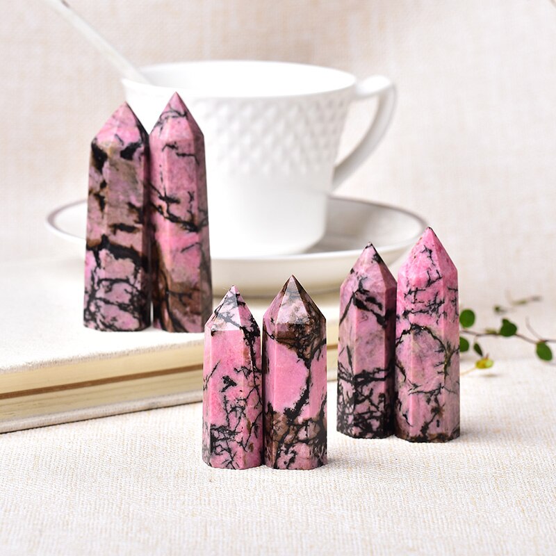 1pc Natural Quartz Point Rhodonite Healing Obelisk Pink Stone Wand Rhodochrosite Ornament for Home Decor Energy Stone Pyramid