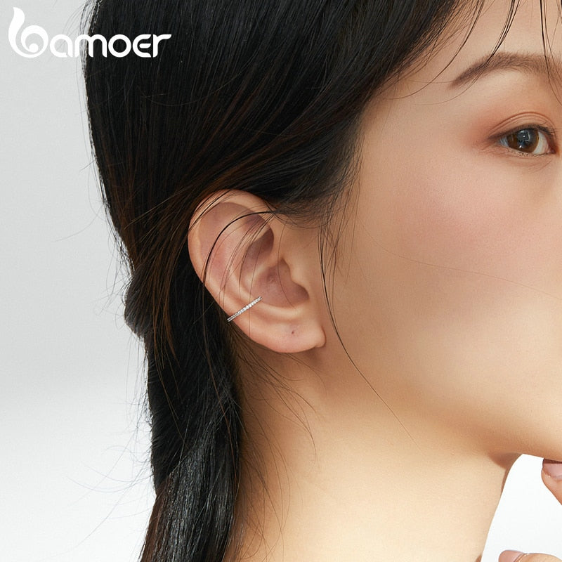 bamoer 925 Sterling Silver Ear Cuff For Women Without Piercing Earrings Jewelry Earcuff Real Silver Fashion Jewelry SCE842