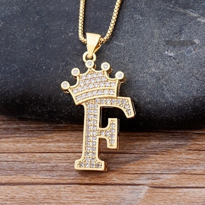 Nidin Luxury Copper Zircon A-Z Crown Alphabet Pendant Chain Necklace Hip-Hop Style Fashion Woman Man Initial Name Jewelry