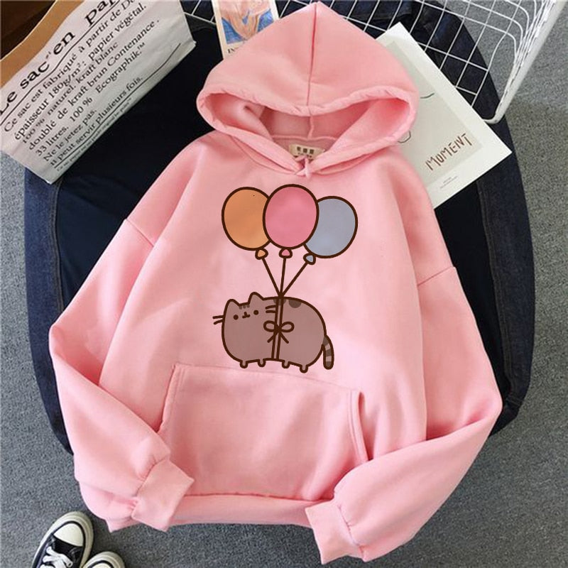 the cat hoodie women fashion kawaii korean harajuku Sweatshirt pink female 90s cartoon clothes female hood Oversized