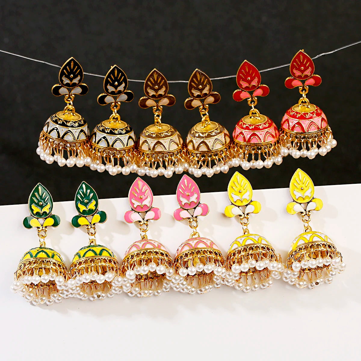 Pearl Bead Indian Jhumka Hanging Earrings Jewelry