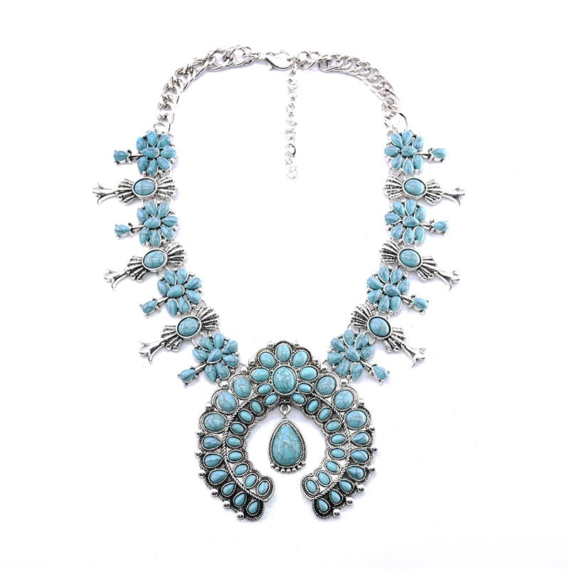 Bohemian Resin Stone Vintage Statement Choker Necklaces Women Fashion Indian Maxi Long Horn Pendants Necklace - Charlie Dolly