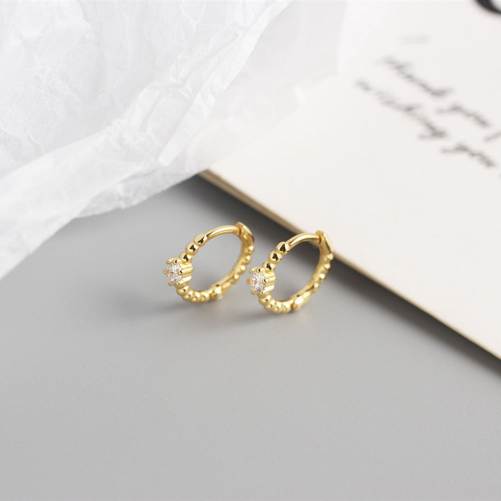 ANDYWEN 925 Sterling Silver 8mm Beads Huggies Middle Hoop Crystal Women Party Piercing Pendiente Clips Wedding Rock Punk Jewelry