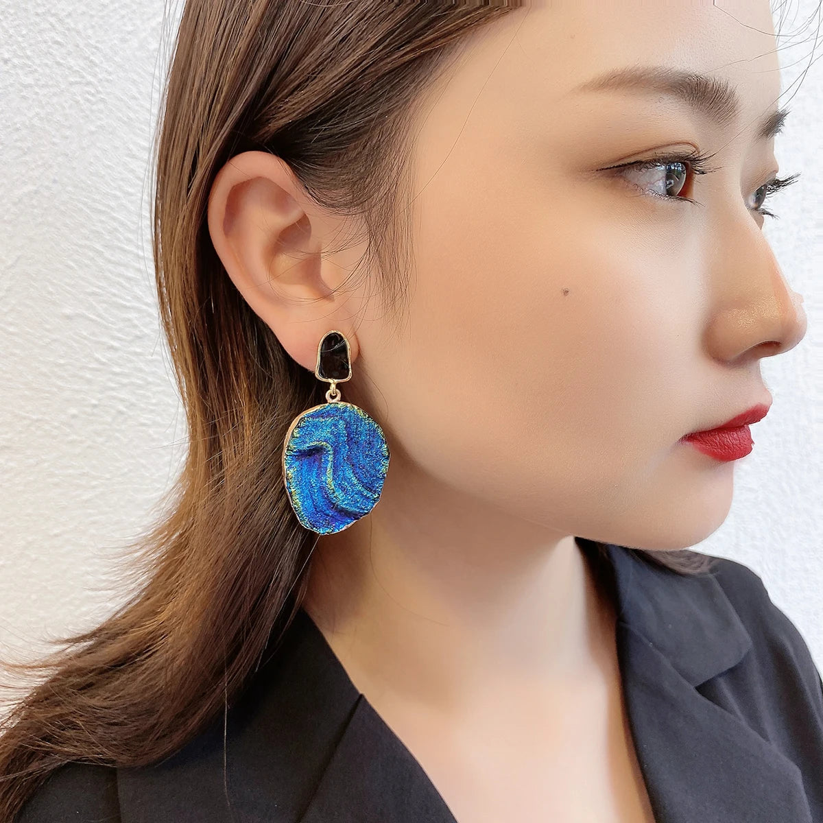 Volcanic Rock Abstract Drop Earrings, Starry Night Boho Jewelry