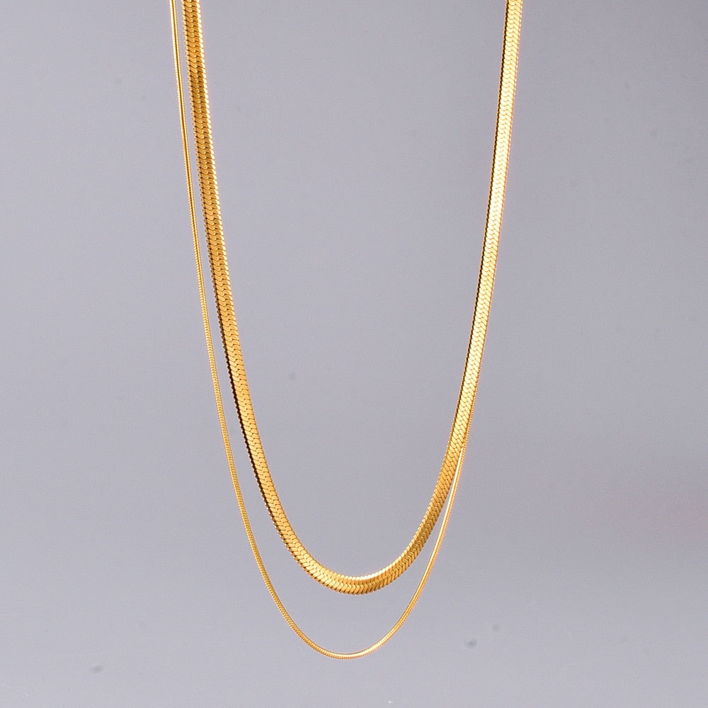 18k Gold Filled Necklace for Women or Men Double Layer Snake Bone Chain for Wedding Gift Gold Filled Chain Fine Jewelry Collares - Charlie Dolly