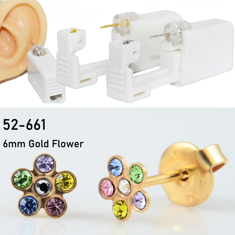 Disposable Sterile Ear Piercing Unit Cartilage Tragus Helix Piercing Gun Tool Kit Build In Steel Stud Earring Star Ball