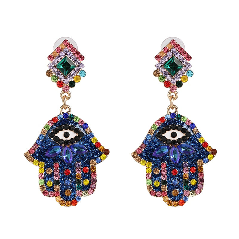 JUJIA Trendy Ethnic Love Heart Shape Evil Eye Drop Earrings For Women Vintage Statement Crystal Dangle Earring Jewelry Gift