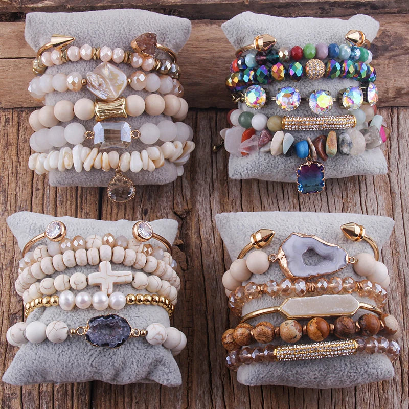 Fashion Boho Natural Stone Beaded Bracelet Jewelry Multi 6pc Stack Bracelet & Bangle Sets For Women Gift - Charlie Dolly