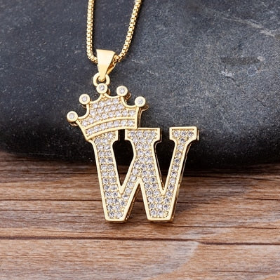 Nidin Luxury Copper Zircon A-Z Crown Alphabet Pendant Chain Necklace Hip-Hop Style Fashion Woman Man Initial Name Jewelry