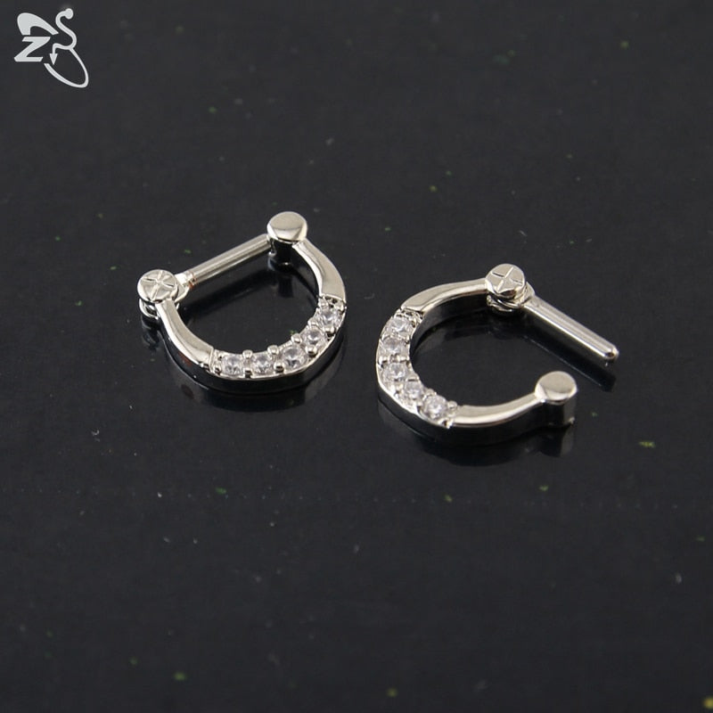 ZS 1 Piece 316L Stainless Steel Nose Ring 16G Zirconia Septum Clicker Rock Ear Helix Septum Piercing Rings Piercing Jewelry 8mm