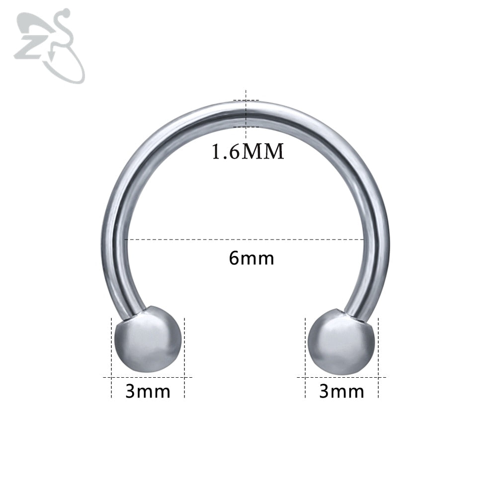 ZS 1 PC 316L Stainless Steel Nose Ring 14G 16G Nose Piercings Helix Ear Piercing Women Men Septum Rings Body Piercing Jewelry