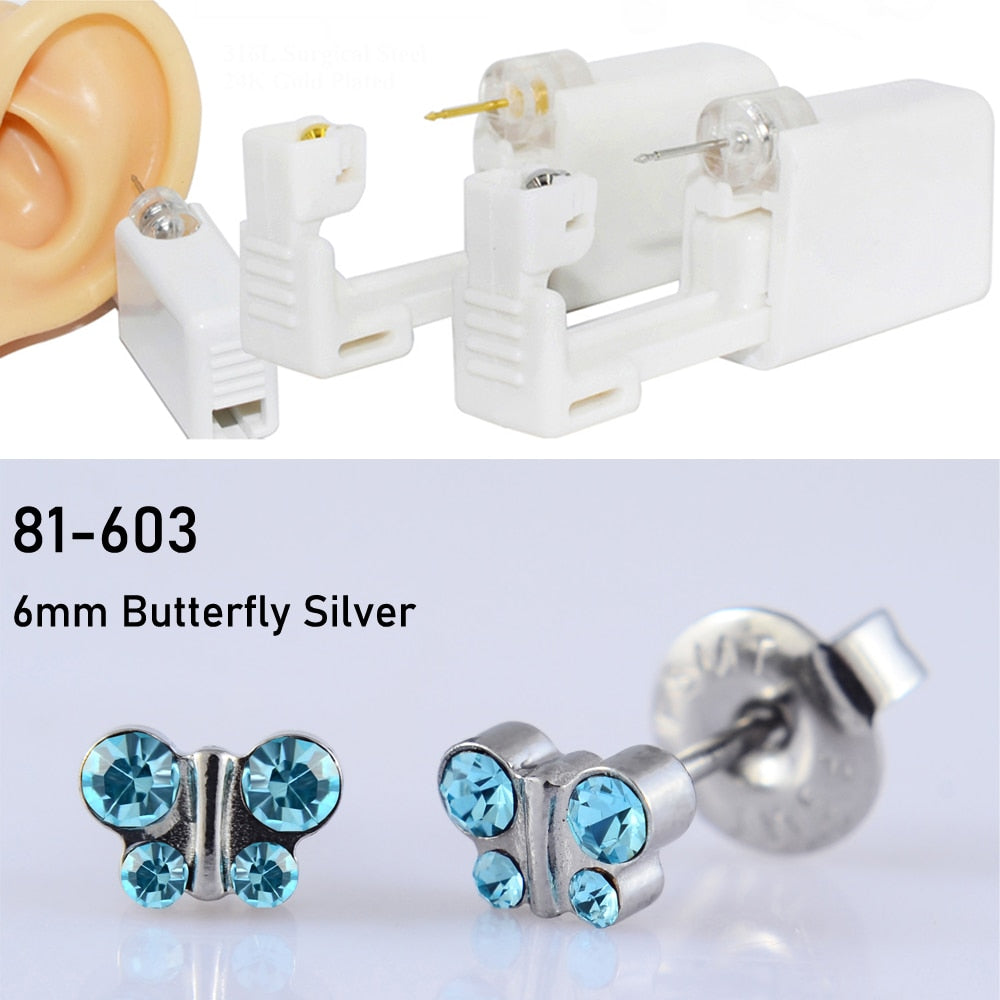 Disposable Sterile Ear Piercing Unit Cartilage Tragus Helix Piercing Gun Tool Kit Build In Steel Stud Earring Star Ball