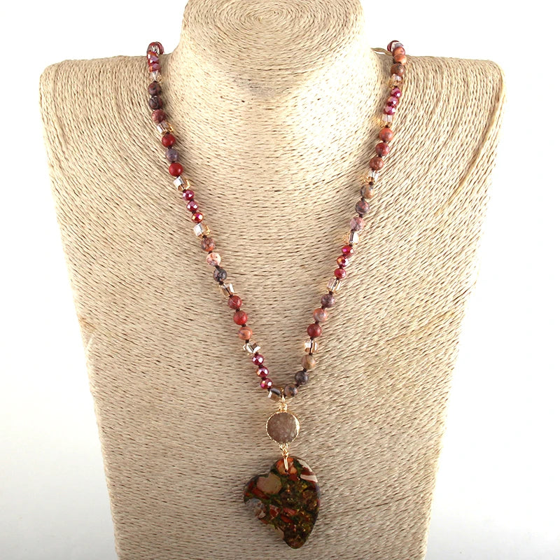 Fashion Bohemian Jewelry Boho Gift Natural Stones With Druzy Links Heart Stone Pendant Necklaces For Women - Charlie Dolly