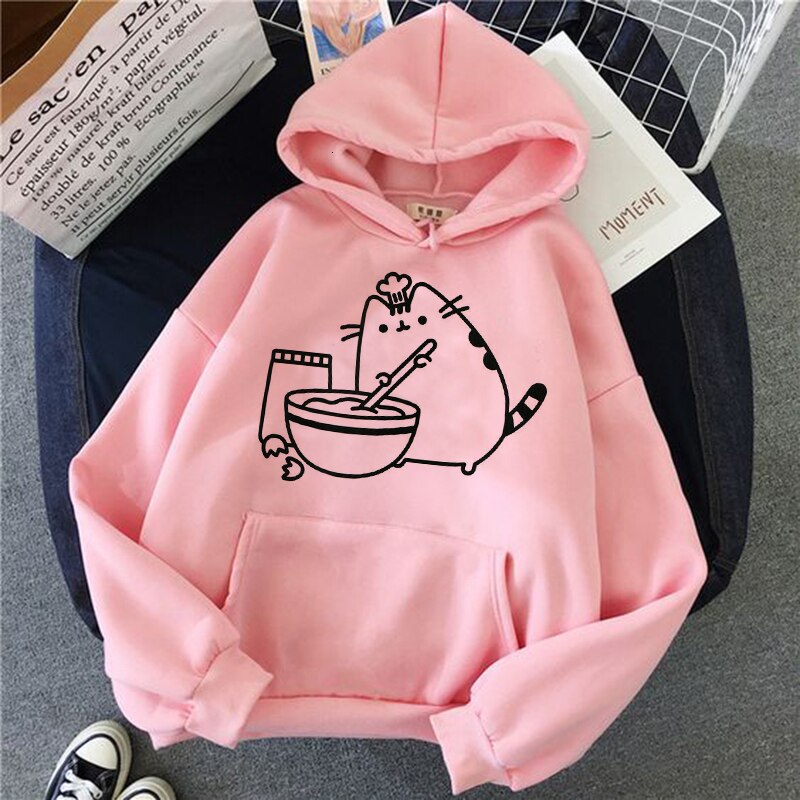 the cat hoodie women fashion kawaii korean harajuku Sweatshirt pink female 90s cartoon clothes female hood Oversized
