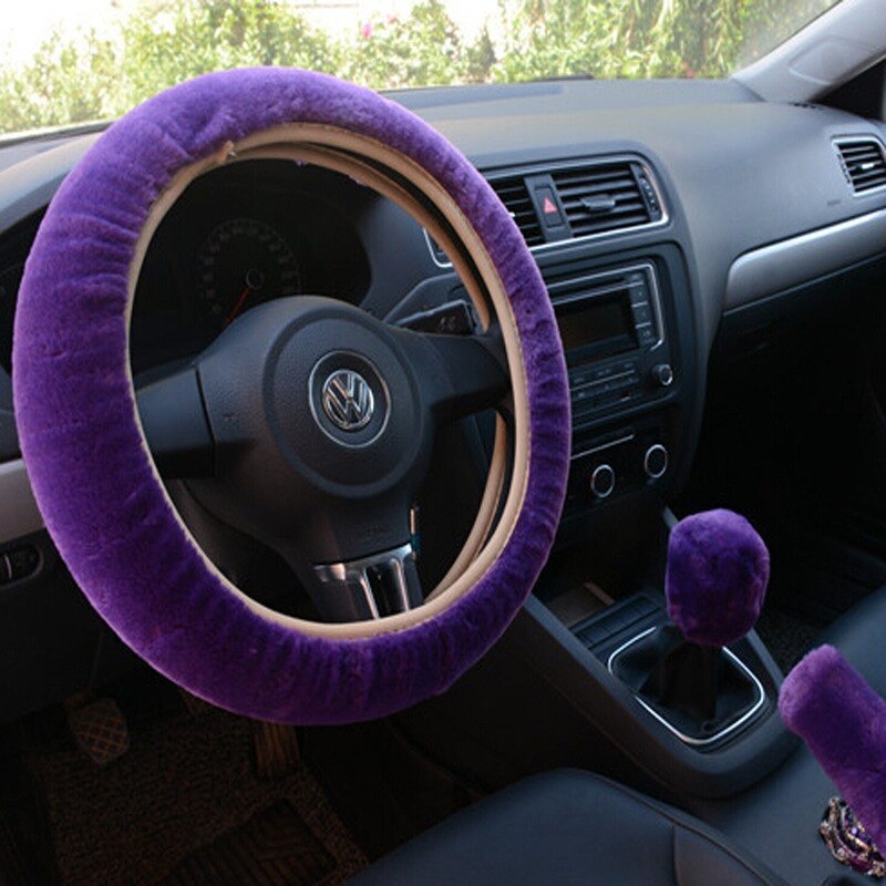 Car Steering Wheel Cover Gearshift Handbrake Cover Protector Decoration Warm Super Thick Plush Collar Soft Black Pink Women Man