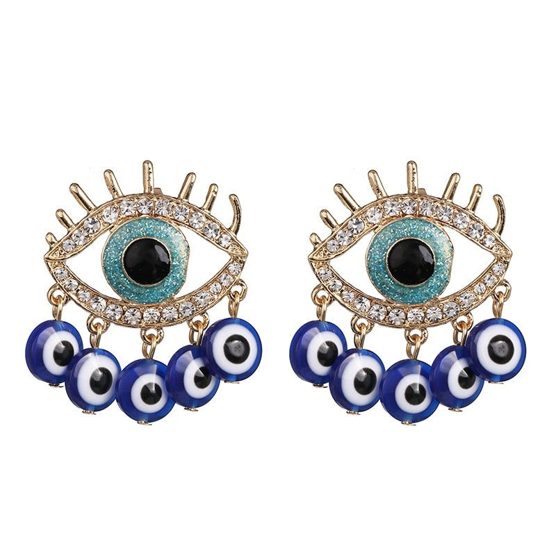 JUJIA Trendy Ethnic Love Heart Shape Evil Eye Drop Earrings For Women Vintage Statement Crystal Dangle Earring Jewelry Gift