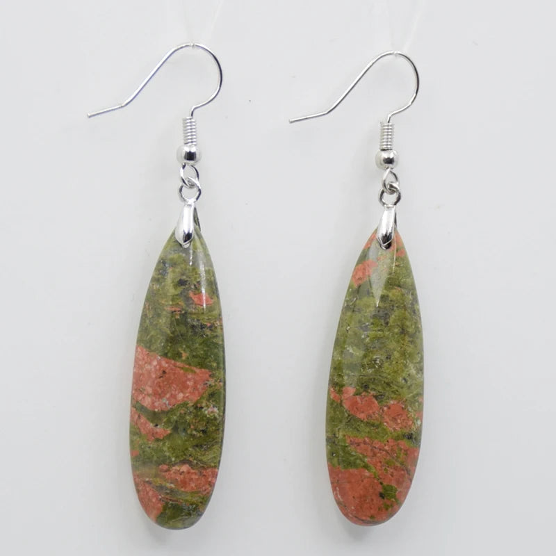 Silver Plated Long Water Drop Section Lapis Lazuli Pink Quartz Stone Hook Drop Earrings Elegant Women's Earring Fashion Jewelry - Charlie Dolly