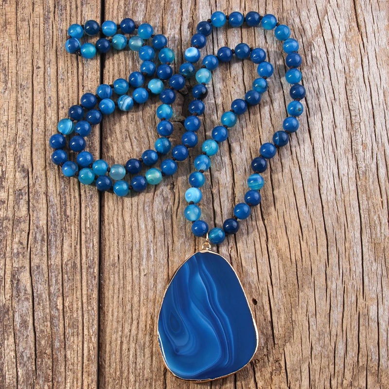 Knotted Agate Stone Beaded Necklace Jewelry