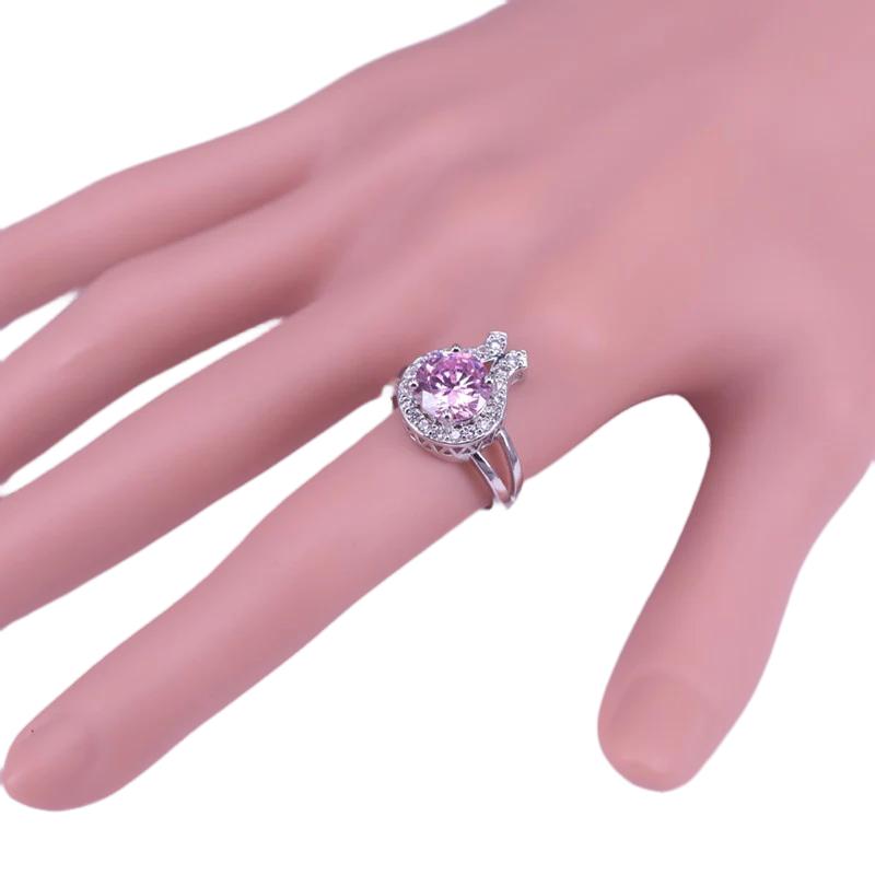 Risenj Princess Pink 925 Sterling Silver Jewelry Set For Women Hoop Earrings Ring Necklace Bracelet Set Bridal Jewelry