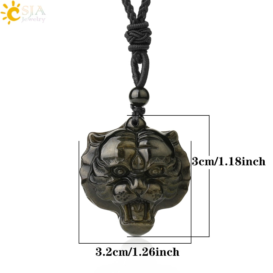 CSJA Obsidian Necklace Natural Stone Wolf Buddha Sculpture Tree of Life Animal Owl Men Necklaces Pendant Meditation Jewelry G644