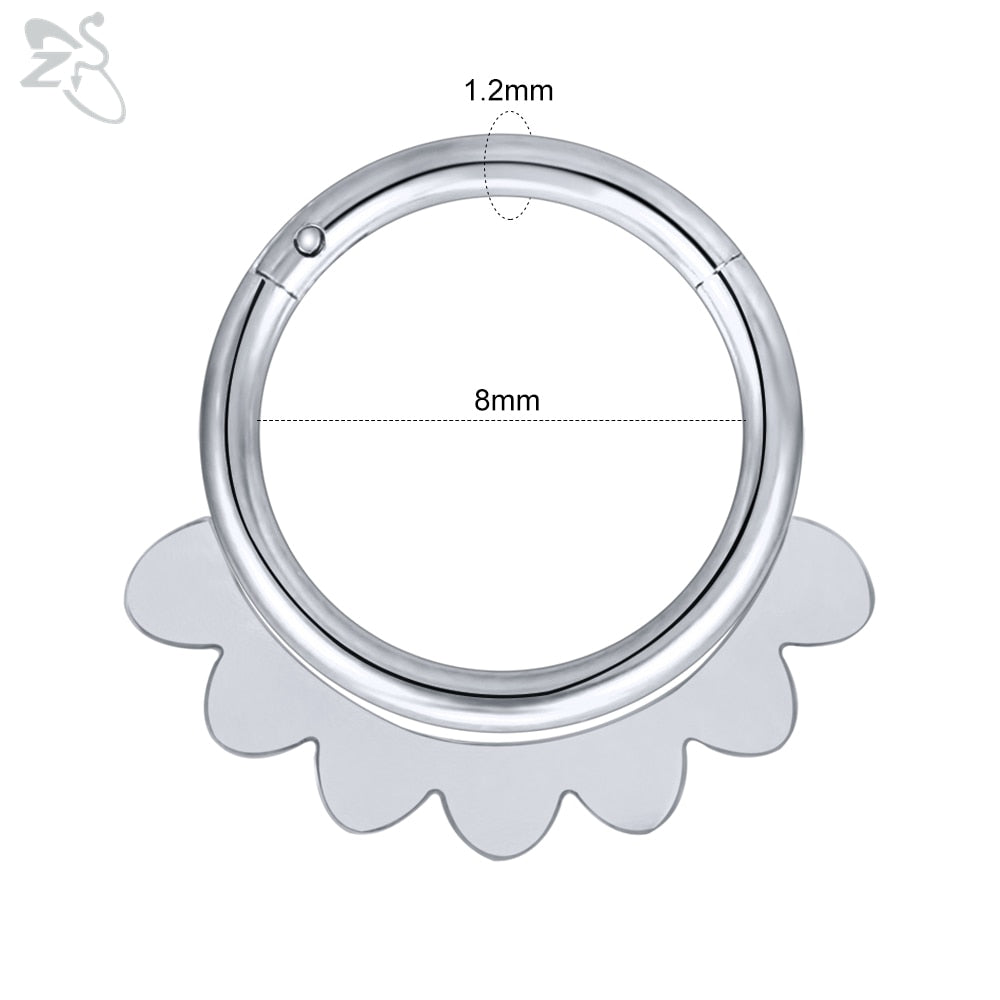 ZS 1 Piece 316L Stainless Steel Nose Ring 16G Zirconia Septum Clicker Rock Ear Helix Septum Piercing Rings Piercing Jewelry 8mm