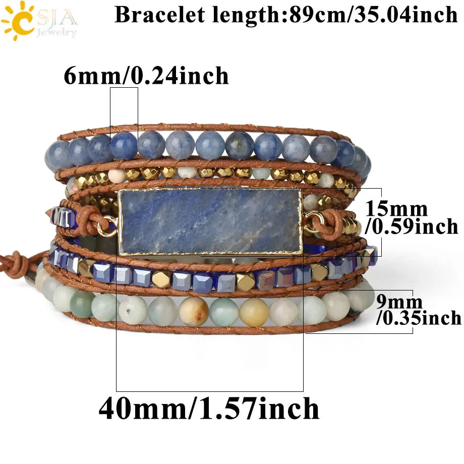 Natural Stone Multi layer Leather Bracelet for Women Blue Aventurine Crystal Hematite Bead Wrapped Bracelet 5 Boho Jewelry S564 - Charlie Dolly