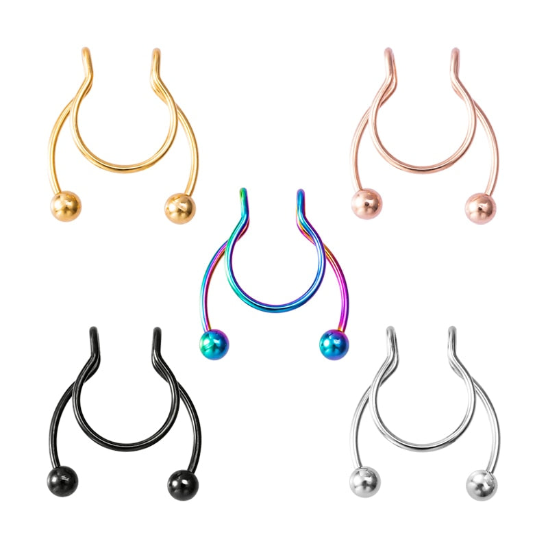 1-5pcs New Fake Nose Piercing Fake Nose Ring Hoop Septum Rings Surgical Steel Colorful Fake Piercing Nose Piercings Jewelry 20G