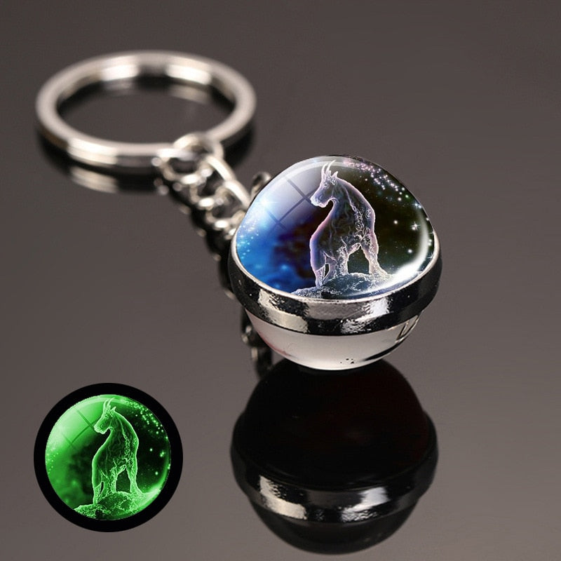 key chain accessories cute Fantasy Luminous 12 Constellation key ring Car Pendant Time Stone Glass Ball Keychain Accessories