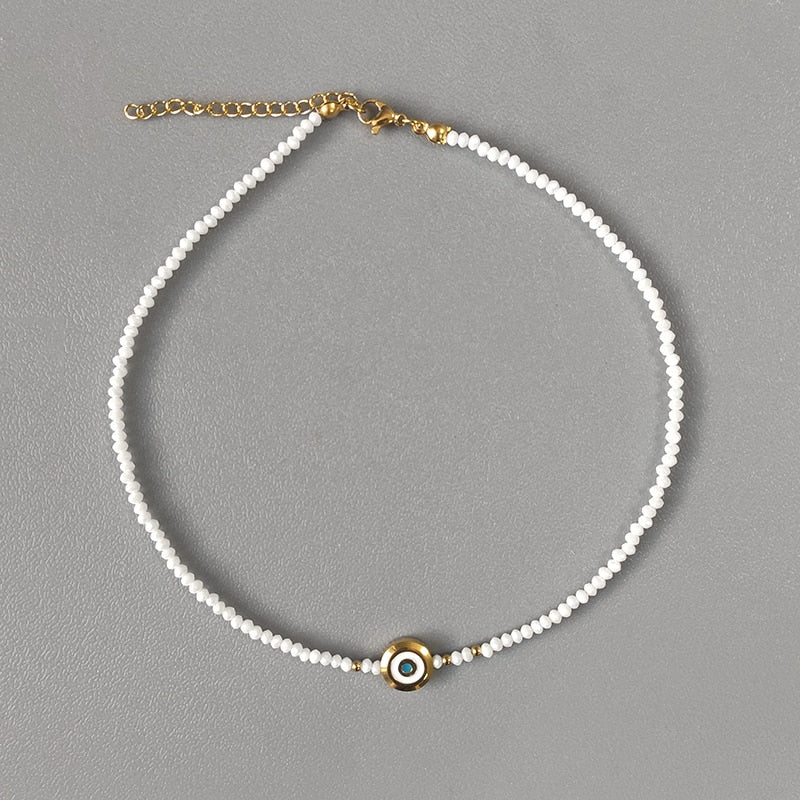 Hand-Made Exquisite Natural Stone Beaded Necklace Charm Eye Pattern Accessory Pendant Women Retro Fashion Neck Jewelry Колье