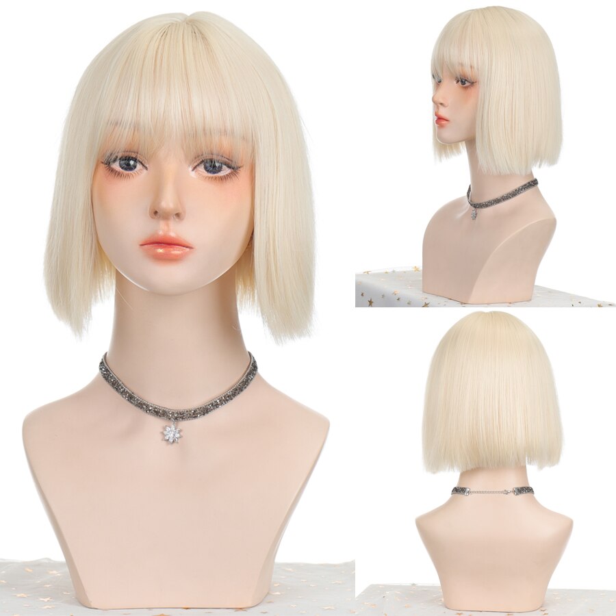 LANLAN synthetic black, pink Lolita wig short straight bob cosplay wig for white/black women heat-resistant hair wig